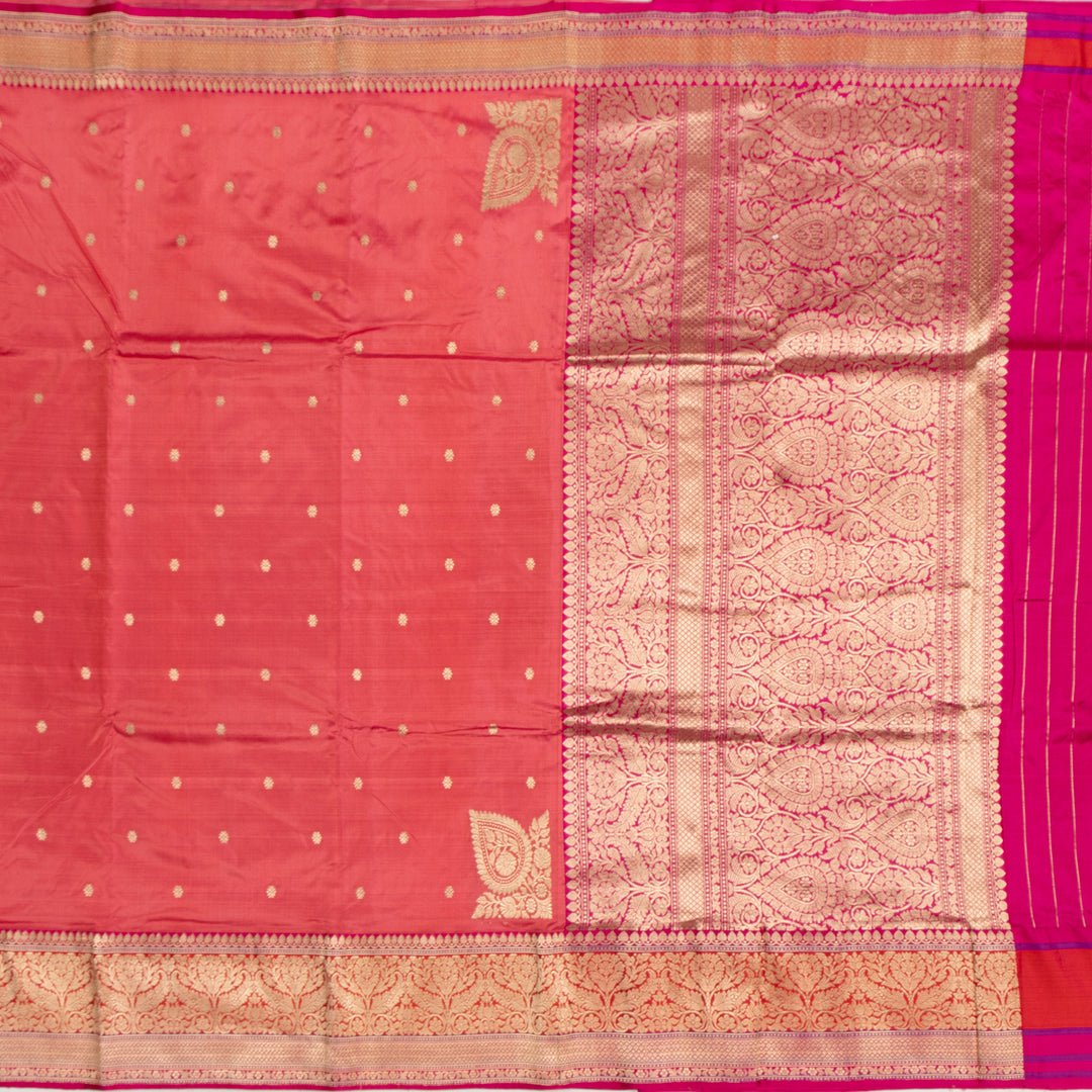 Kuberan Peach With Pink Border Banarasi Silk Saree