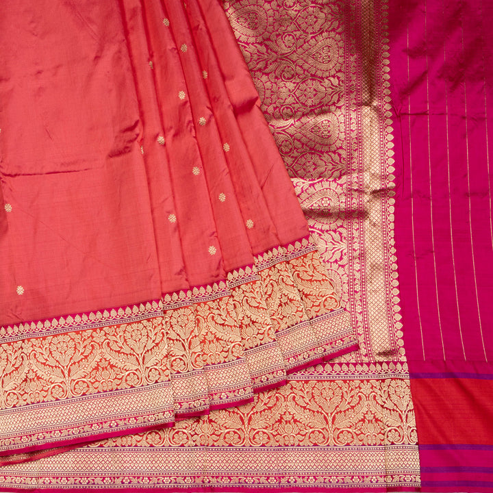 Kuberan Peach With Pink Border Banarasi Silk Saree