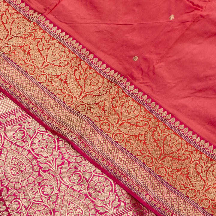 Kuberan Peach With Pink Border Banarasi Silk Saree