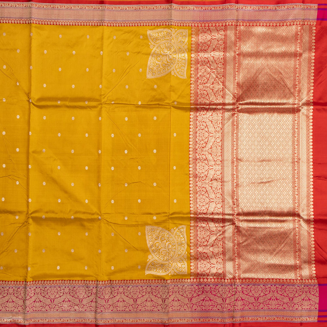 Kuberan Mustard With Red Border Banarasi Silk Saree
