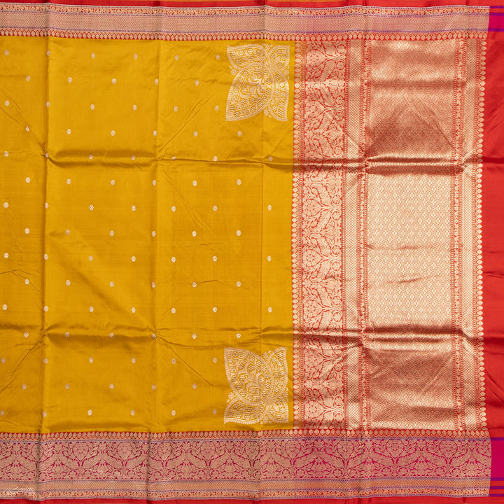 Kuberan Mustard With Red Border Banarasi Silk Saree