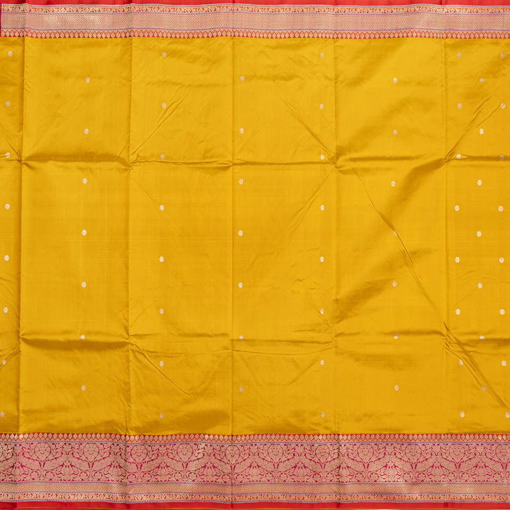 Kuberan Mustard With Red Border Banarasi Silk Saree