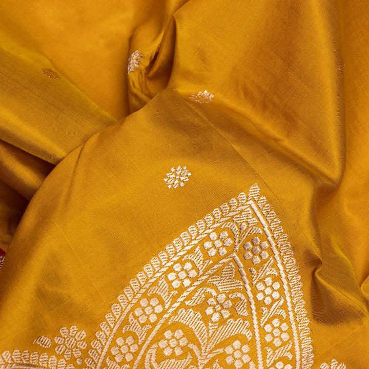 Kuberan Mustard With Red Border Banarasi Silk Saree