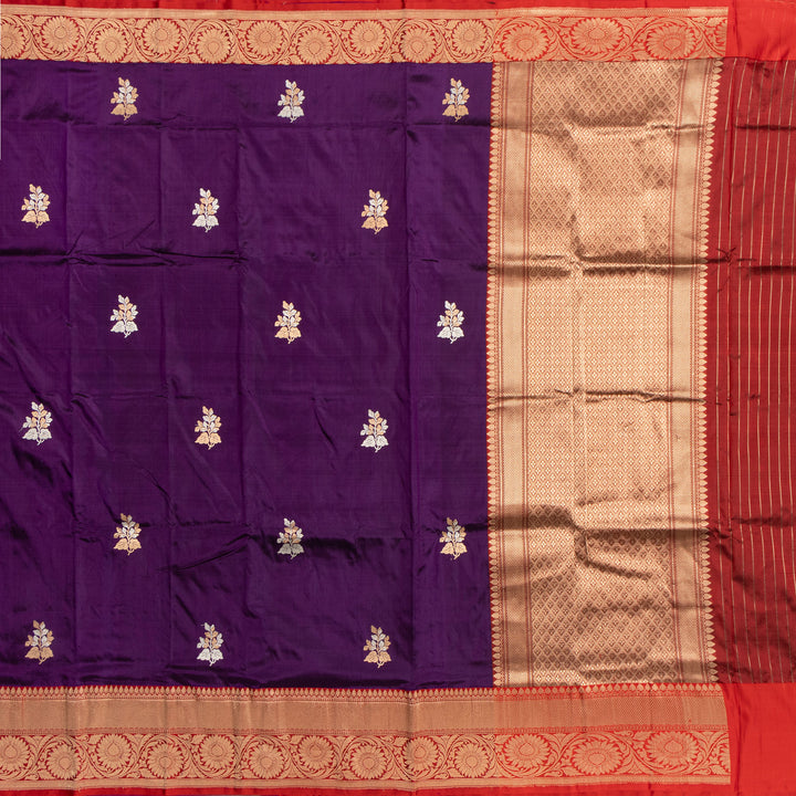 Kuberan Purple With Red Border Banarasi Silk Saree