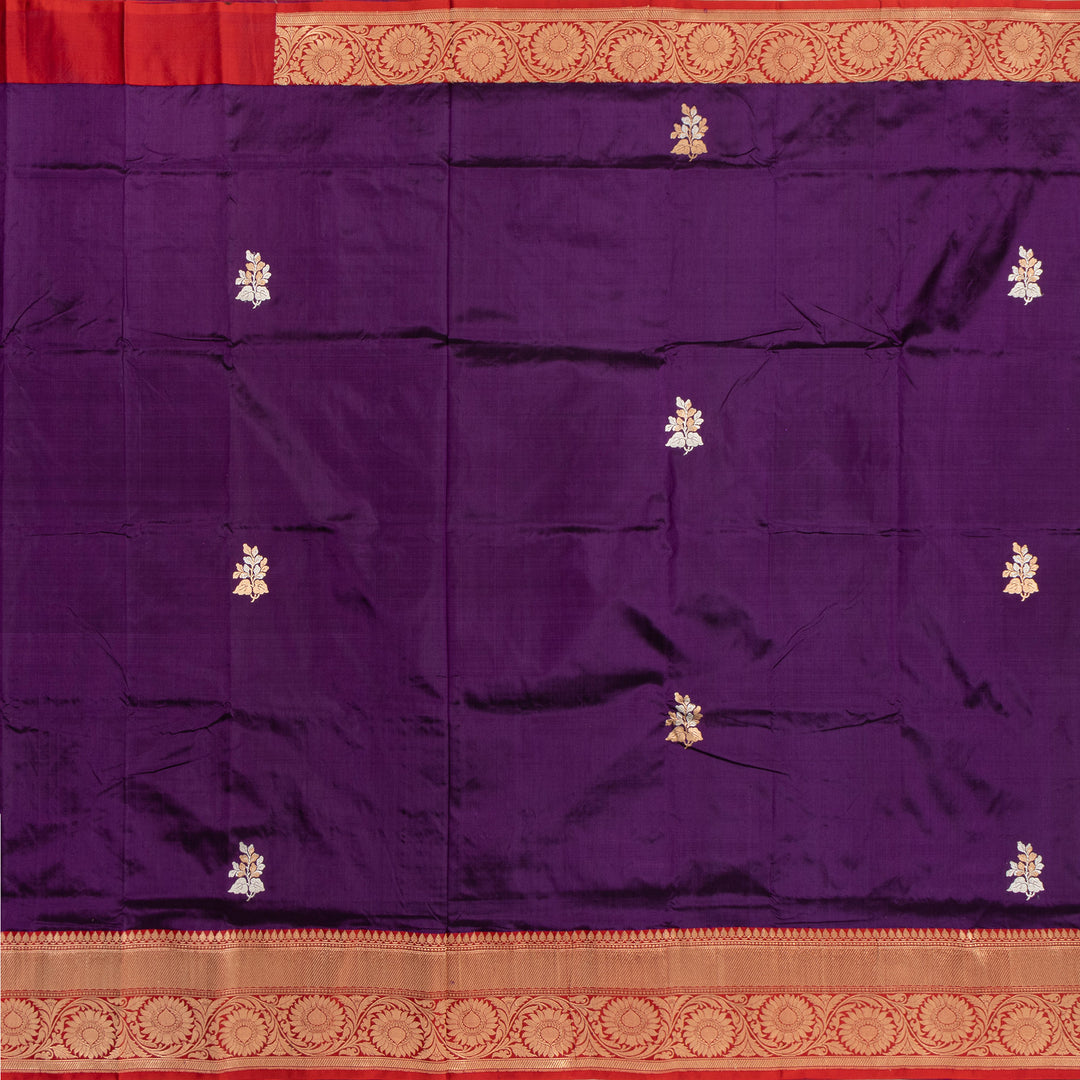 Kuberan Purple With Red Border Banarasi Silk Saree