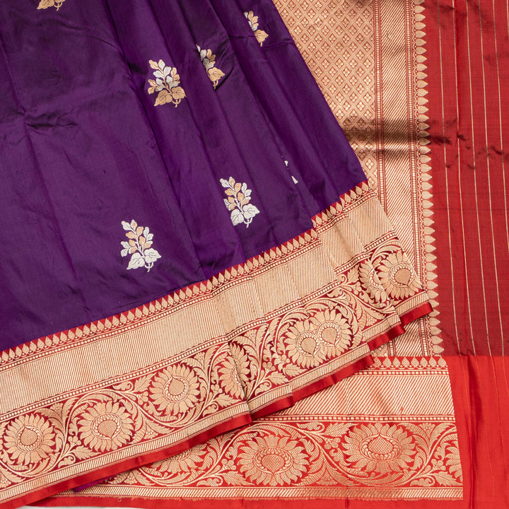 Kuberan Purple With Red Border Banarasi Silk Saree