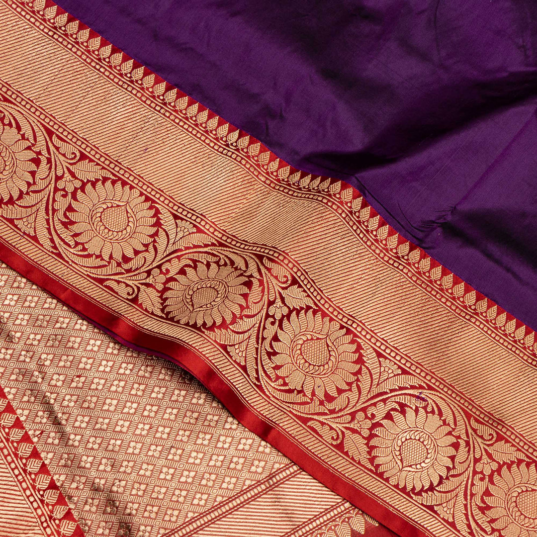 Kuberan Purple With Red Border Banarasi Silk Saree