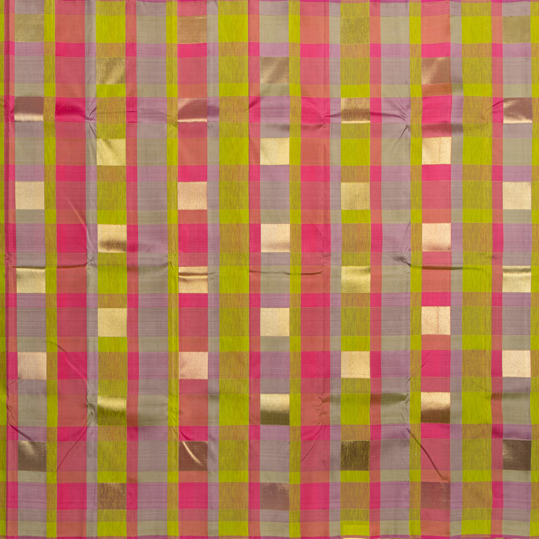 Kuberan Parrot Green With Pink Kanchivaram Silk Saree