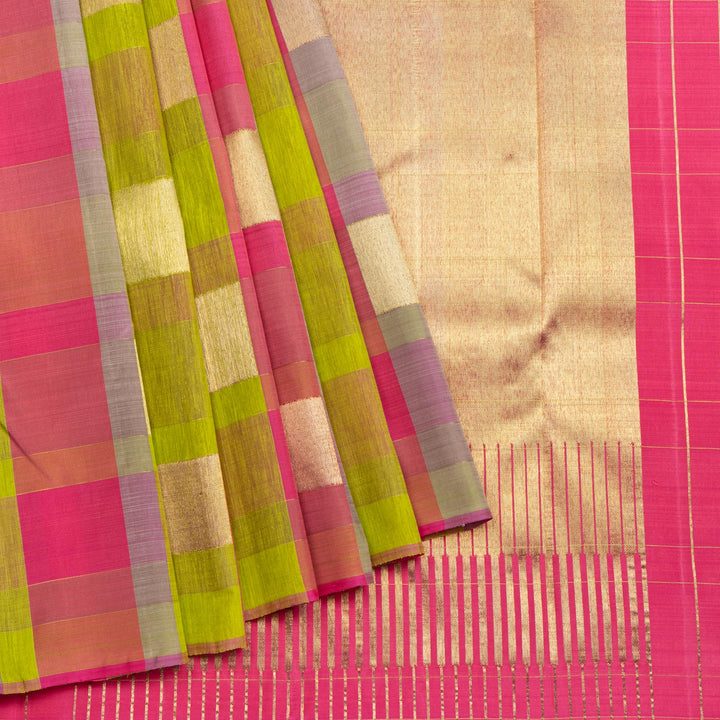 Kuberan Parrot Green With Pink Kanchivaram Silk Saree