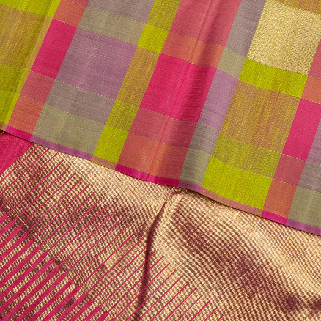 Kuberan Parrot Green With Pink Kanchivaram Silk Saree