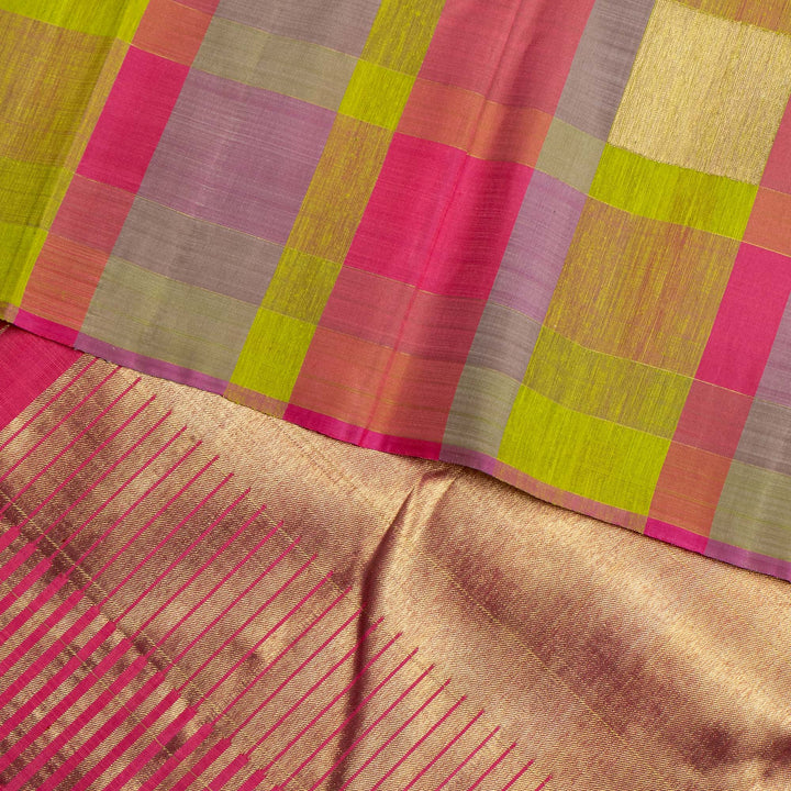 Kuberan Parrot Green With Pink Kanchivaram Silk Saree