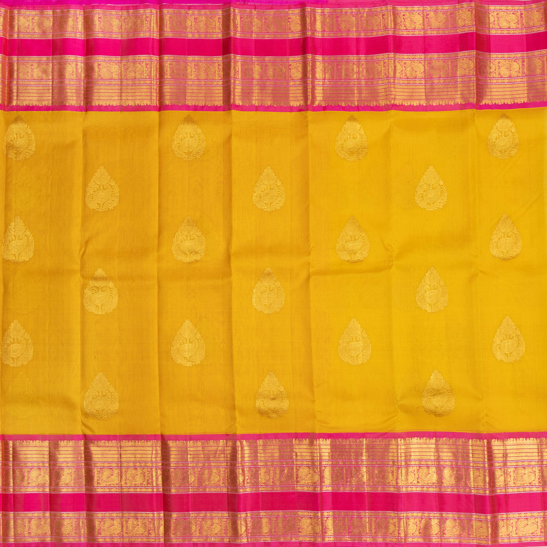 Kuberan Yellow With Pink Organza Kanchivaram Silk Saree