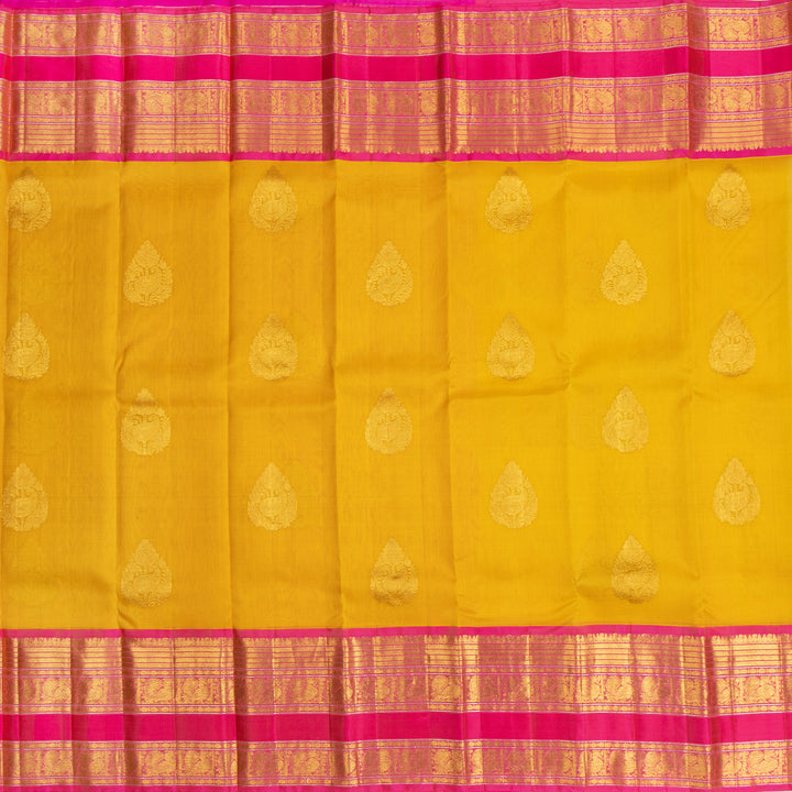 Kuberan Yellow With Pink Organza Kanchivaram Silk Saree