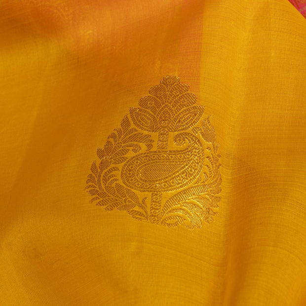 Kuberan Yellow With Pink Organza Kanchivaram Silk Saree