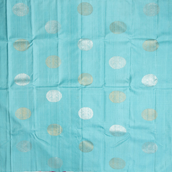 Blue Kanchipuram Dupion Handloom Silk Saree with Pink Accents 