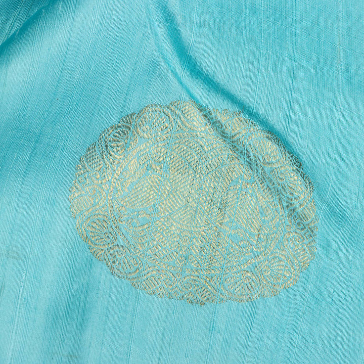 Blue Kanchipuram Dupion Handloom Silk Saree with Pink Accents 