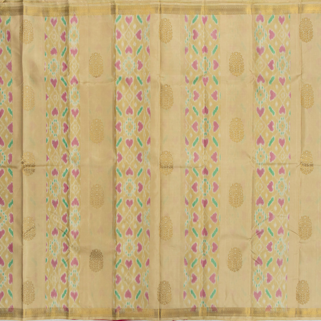 Kuberan Cream With Pink Kanchivaram Ikkat Silk Saree