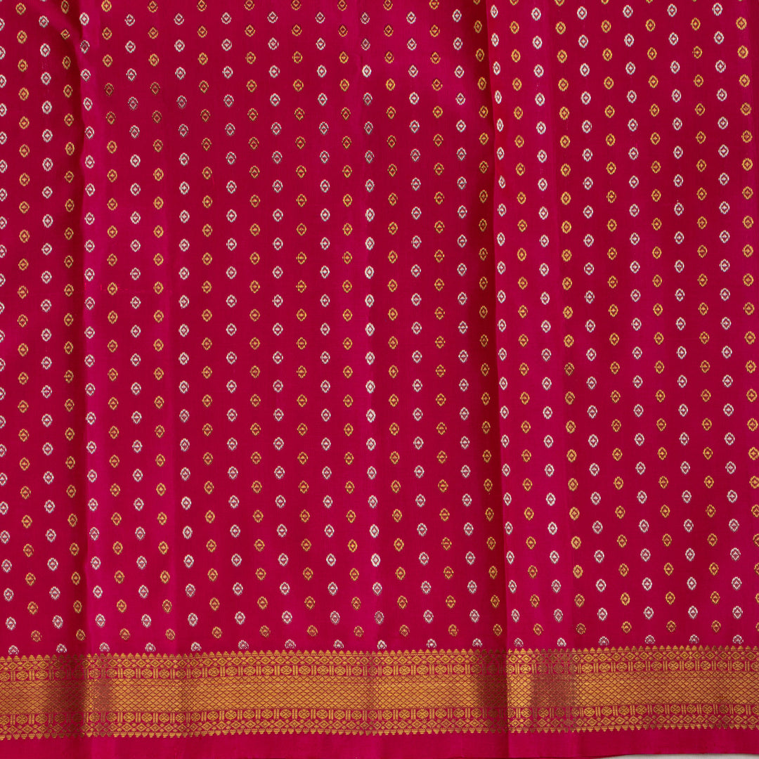 Kuberan Cream With Pink Kanchivaram Ikkat Silk Saree