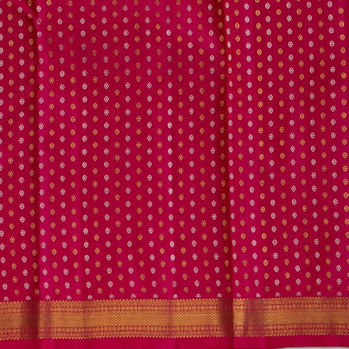 Kuberan Cream With Pink Kanchivaram Ikkat Silk Saree