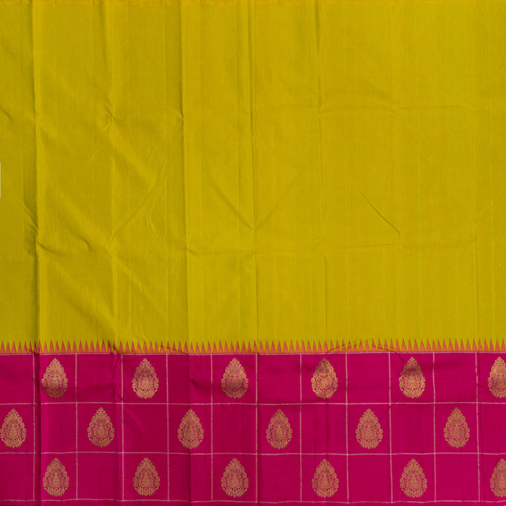 Kuberan Parrot Green With Pink Kanchipuram Linen Silk Saree