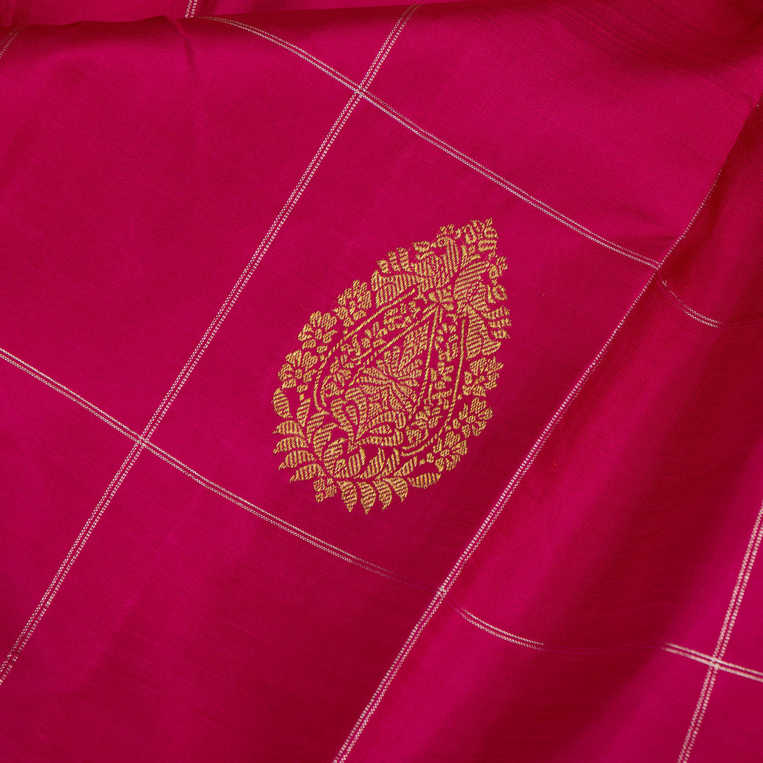 Kuberan Parrot Green With Pink Kanchipuram Linen Silk Saree