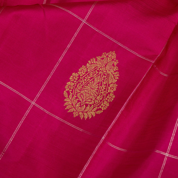 Kuberan Parrot Green With Pink Kanchipuram Linen Silk Saree