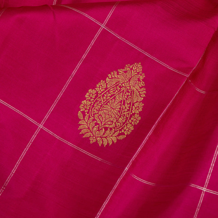 Kuberan Parrot Green With Pink Kanchipuram Linen Silk Saree
