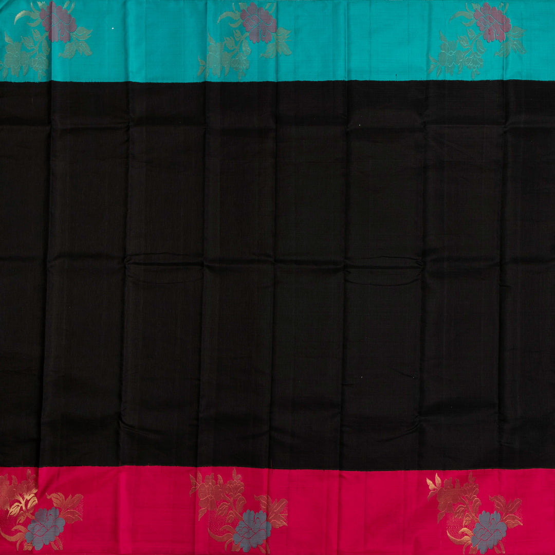 Kuberan Black With Pink Border Linen Kanchipuram Silk Saree