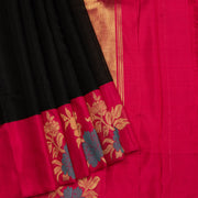 Kuberan Black With Pink Border Linen Kanchipuram Silk Saree