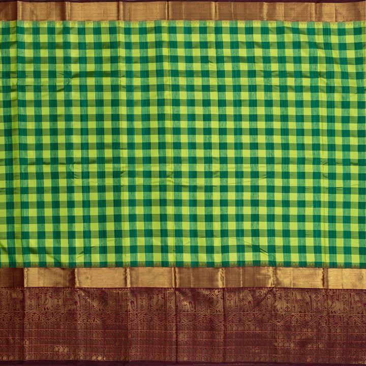 Kuberan Green With Marron Border Woven In Dupion Kanchipuram Silk Saree