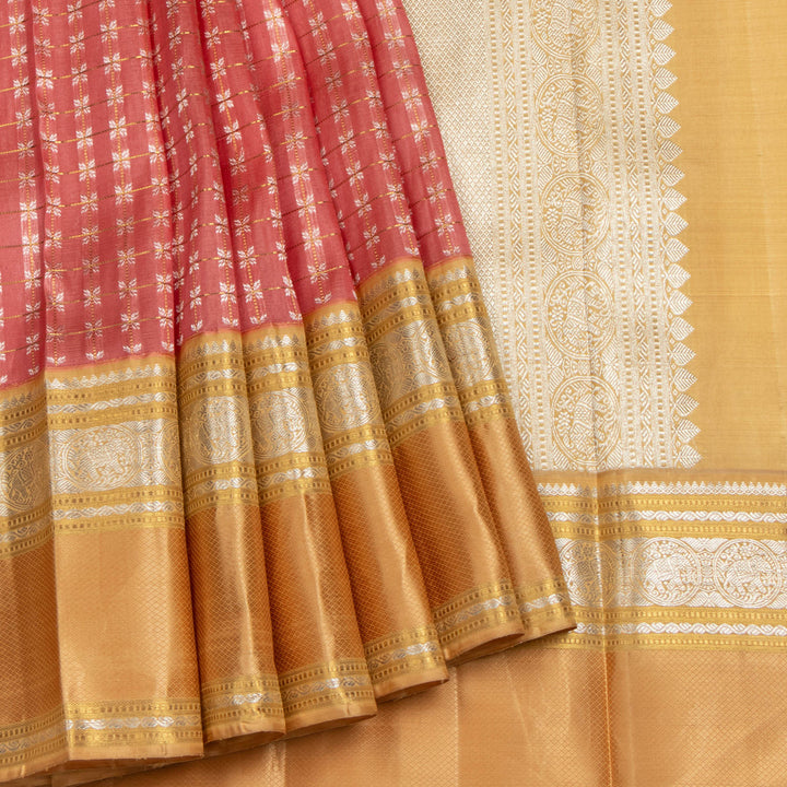 Kuberan Lightpink With Gold Border Organza Kanchipuram Silk Saree