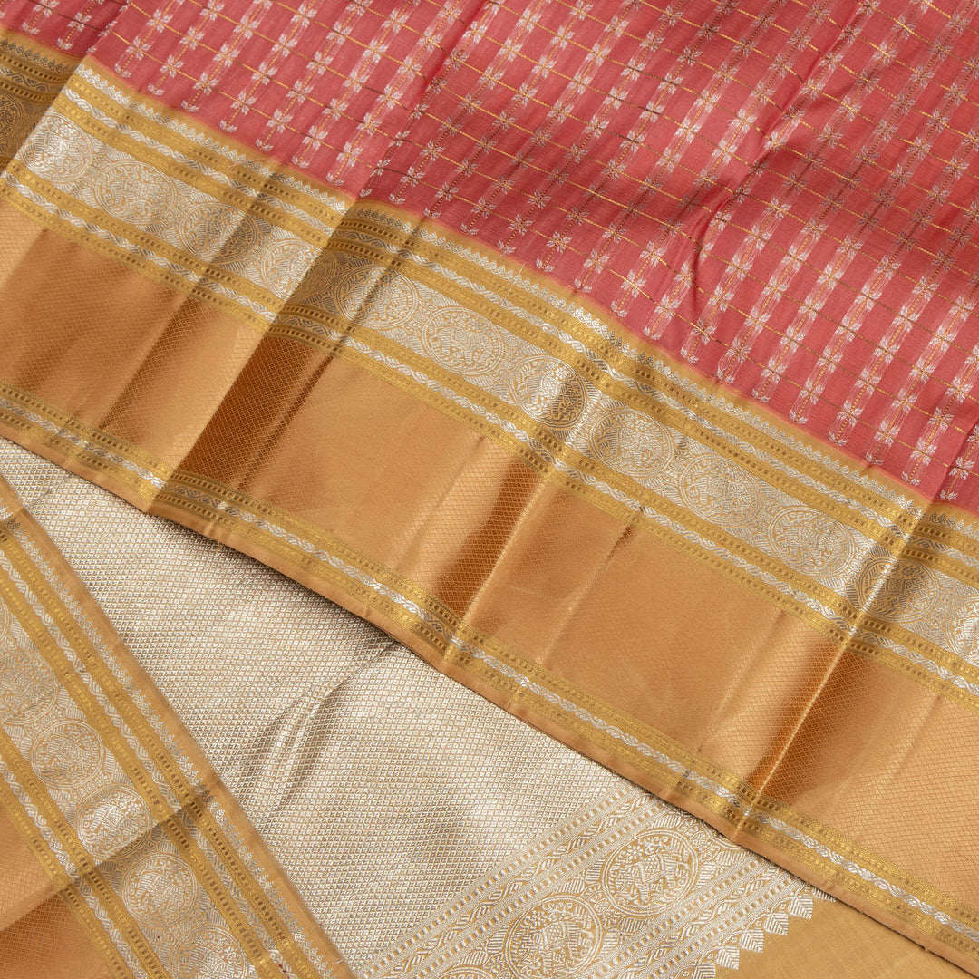 Kuberan Lightpink With Gold Border Organza Kanchipuram Silk Saree