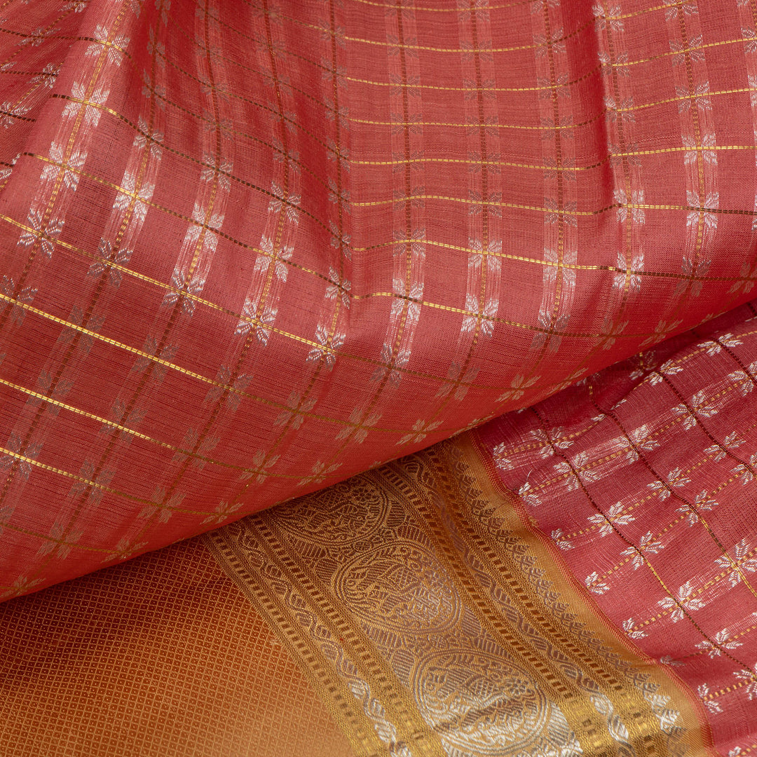Kuberan Lightpink With Gold Border Organza Kanchipuram Silk Saree