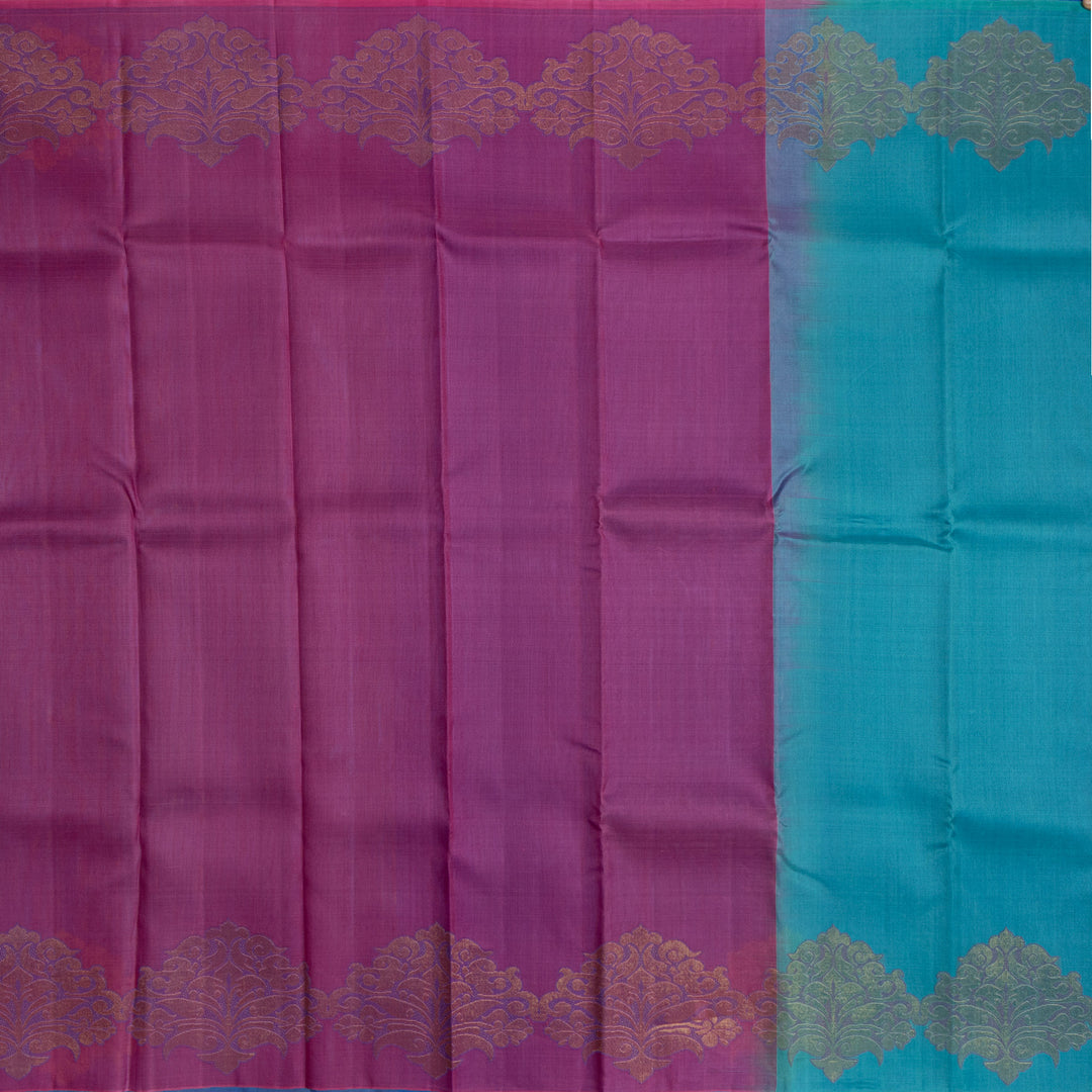 Kuberan Blue With Pink Organza Kanchipuram Silk Saree