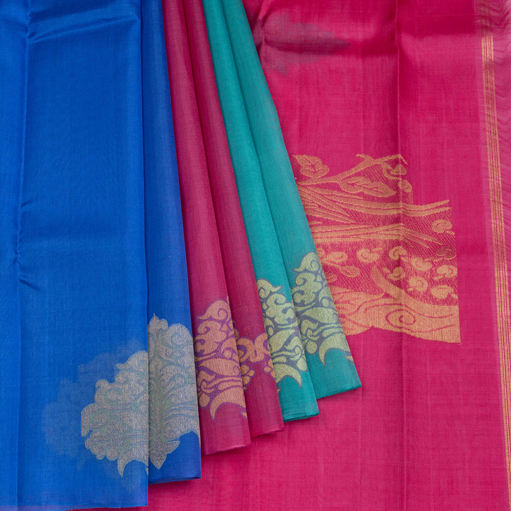 Kuberan Blue With Pink Organza Kanchipuram Silk Saree