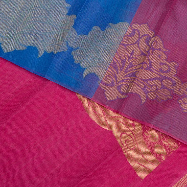 Kuberan Blue With Pink Organza Kanchipuram Silk Saree