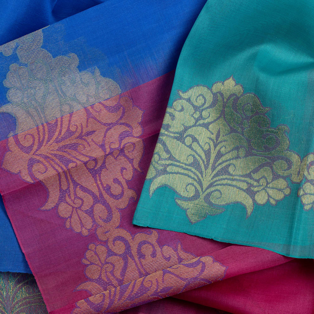 Kuberan Blue With Pink Organza Kanchipuram Silk Saree
