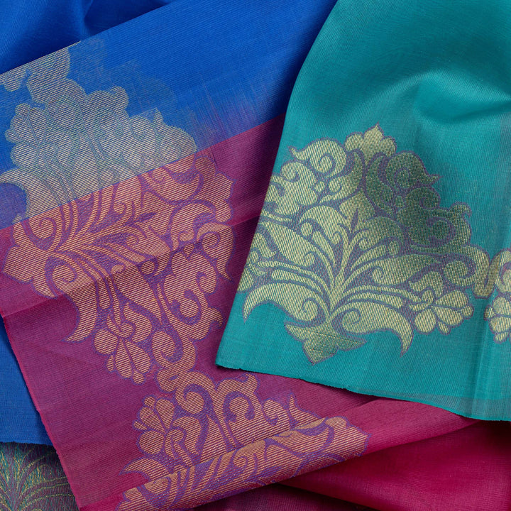 Kuberan Blue With Pink Organza Kanchipuram Silk Saree