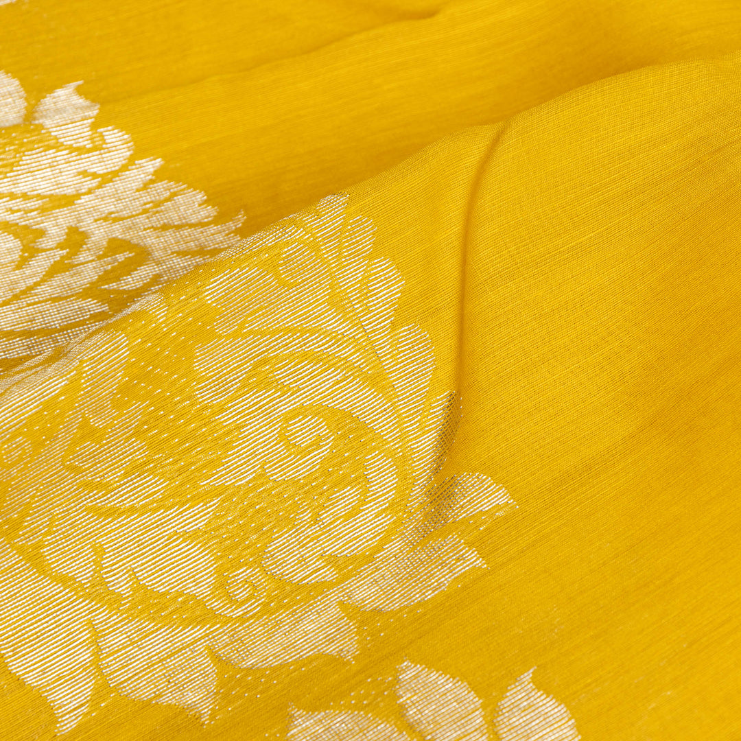 Yellow Linen Kanchipuram Silk Saree with Pink Border