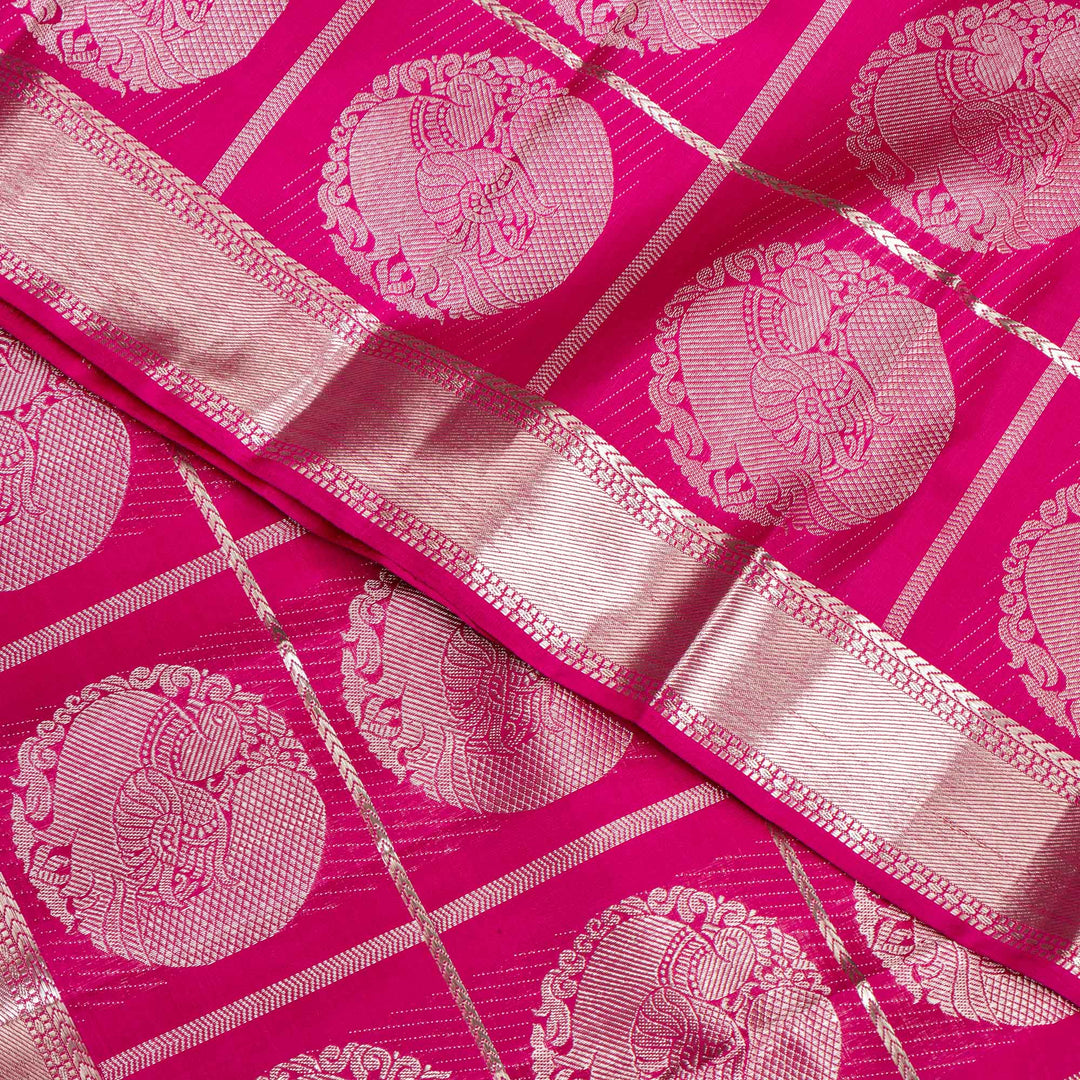 Kuberan Yellow With Pink Border Organza Kanchipuram Silk Saree