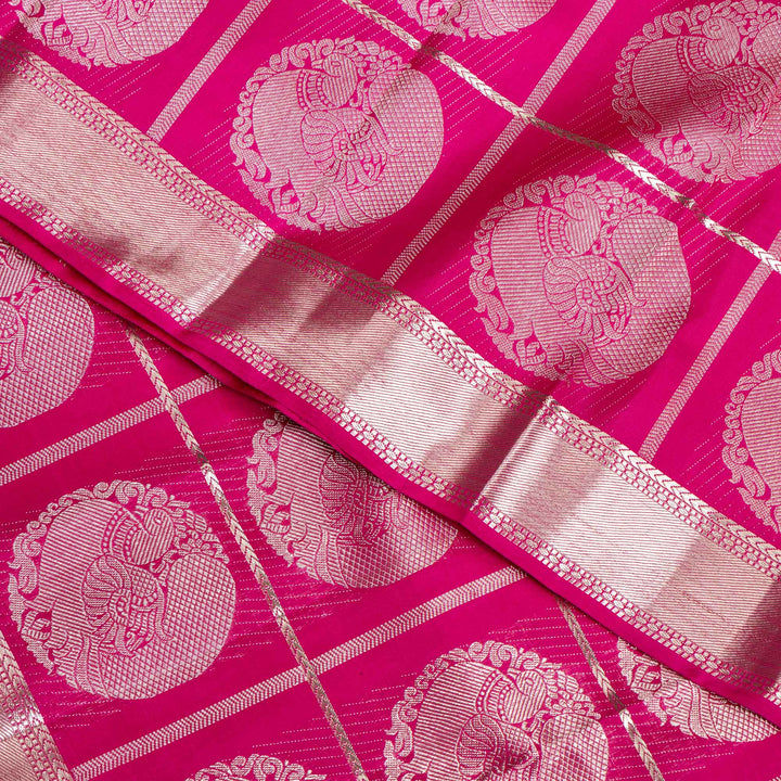 Kuberan Yellow With Pink Border Organza Kanchipuram Silk Saree