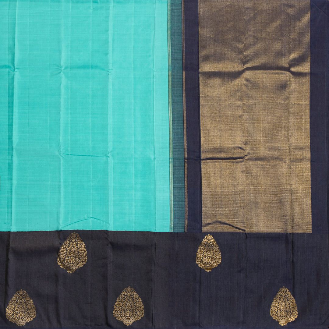 Kuberan Blue With Black Border Linen Kanchipuram Silk Saree