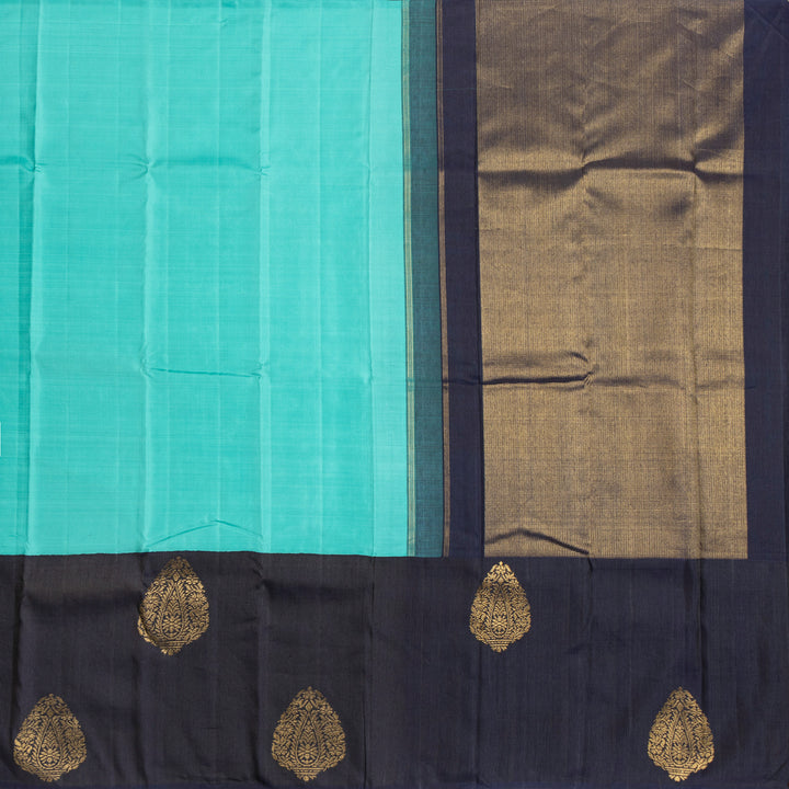 Kuberan Blue With Black Border Linen Kanchipuram Silk Saree