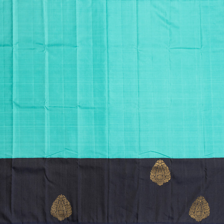 Kuberan Blue With Black Border Linen Kanchipuram Silk Saree