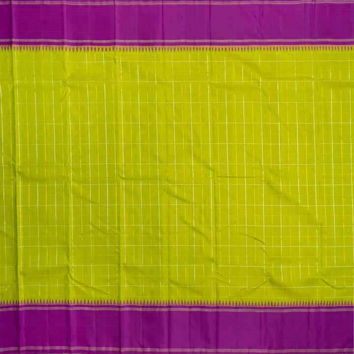 Parrot Green with Purple Border Linen Kanchipuram Silk Saree