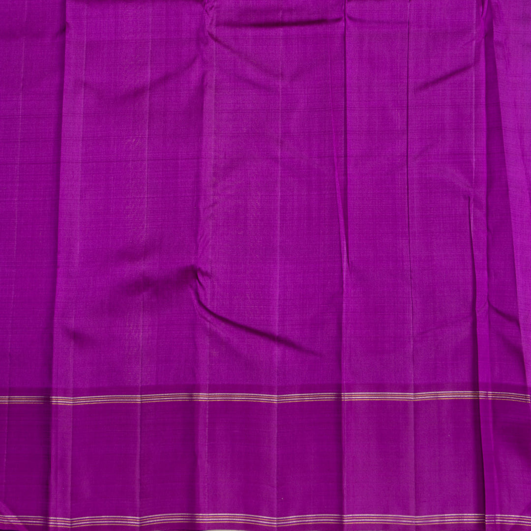 Parrot Green with Purple Border Linen Kanchipuram Silk Saree