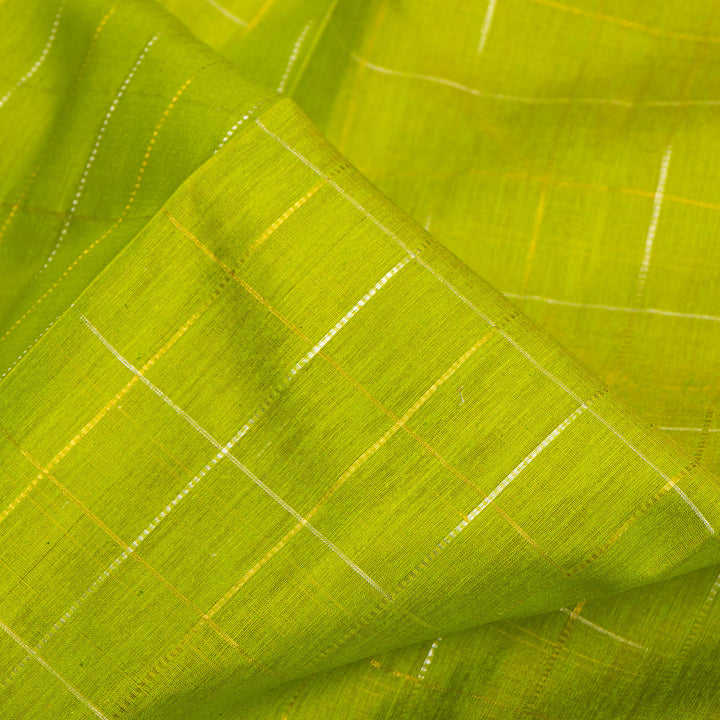 Parrot Green with Purple Border Linen Kanchipuram Silk Saree