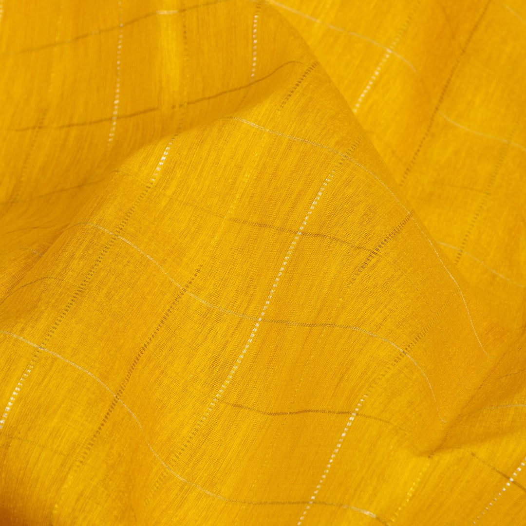 Yellow Linen Kanchipuram Silk Saree with Purple Border 