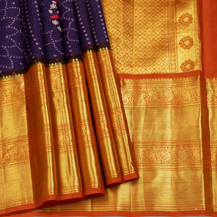 Kuberan Blue Kalamkari Prints Kanchipuram Silk Saree