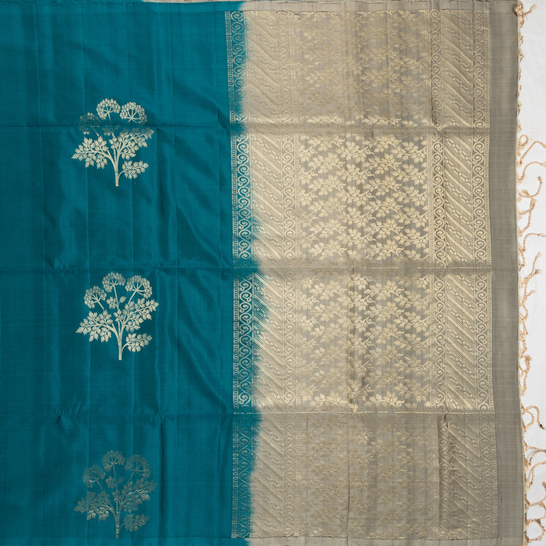 Kuberan Peacock Blue Pure Soft Silk Saree